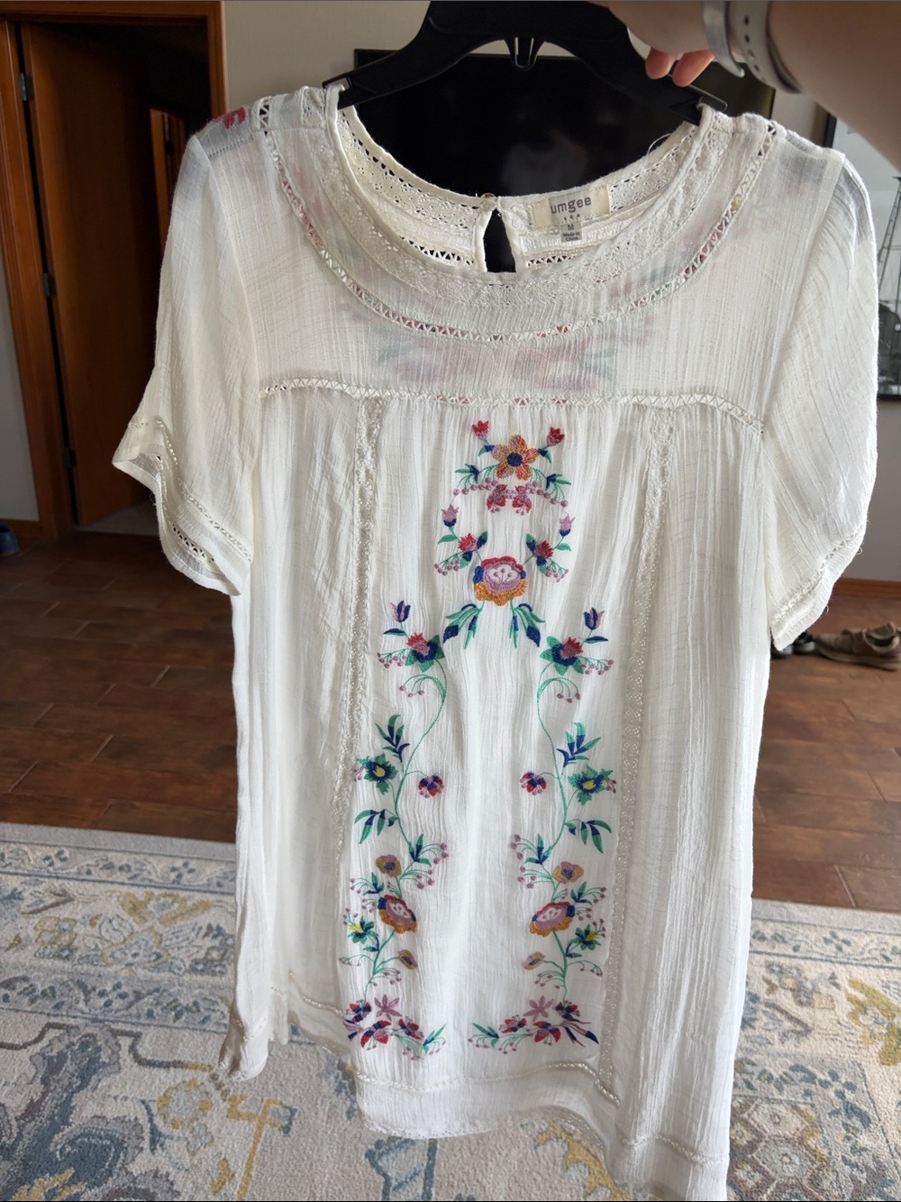 Umgee White Embroidered Floral Short-Sleeve Dress